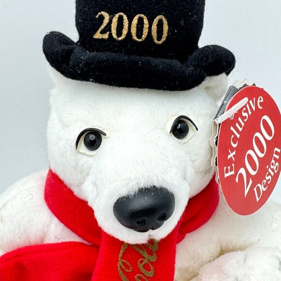 2000 Coca-Cola Exclusive Polar Bear Bean Bag Plush Toy With Red Scarf - Picture 4 of 14